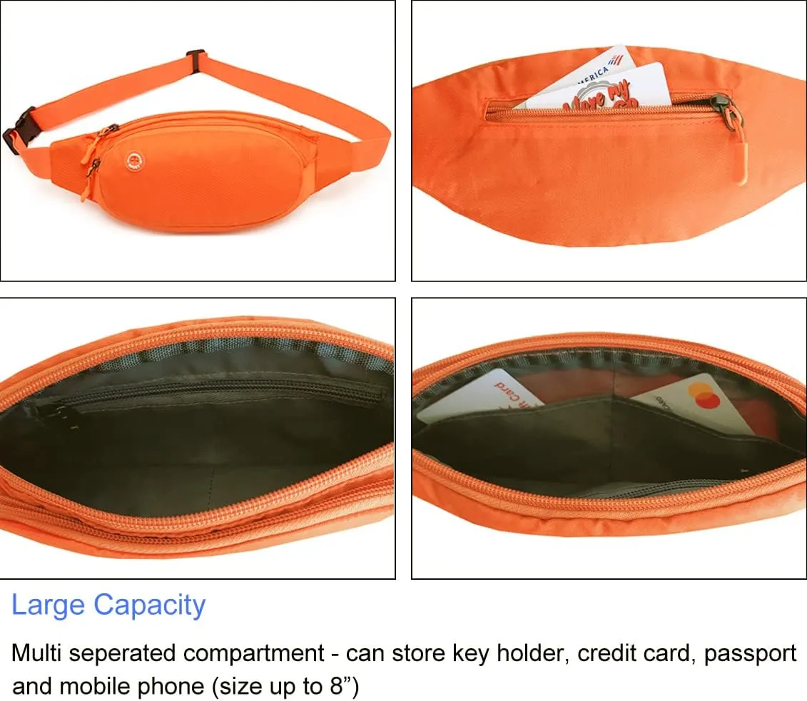 Crossbody Fanny Pack for Women and Men Waist Pack Waterproof Hip Money Belt Bag for Travel, Walking, Hiking, Hunting and Running (ORANGE)