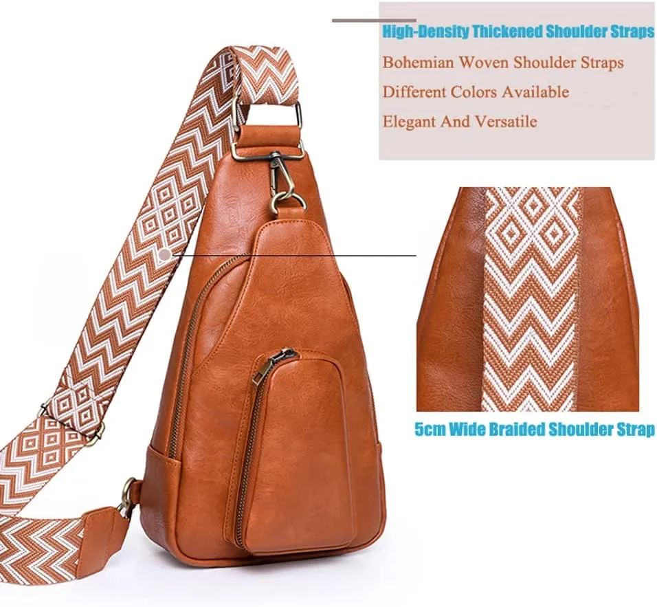 Crossbody Sling Bags for Women PU Leather Crossbody Bag Small Fanny Pack Fashion Chest Bag Phone Purse for Everywhere, Off-white