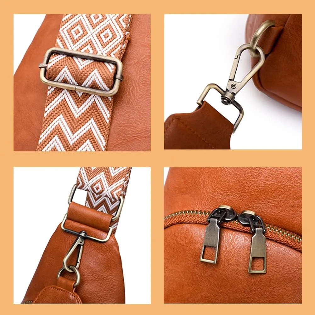 Crossbody Sling Bags for Women PU Leather Crossbody Bag Small Fanny Pack Fashion Chest Bag Phone Purse for Everywhere, Off-white
