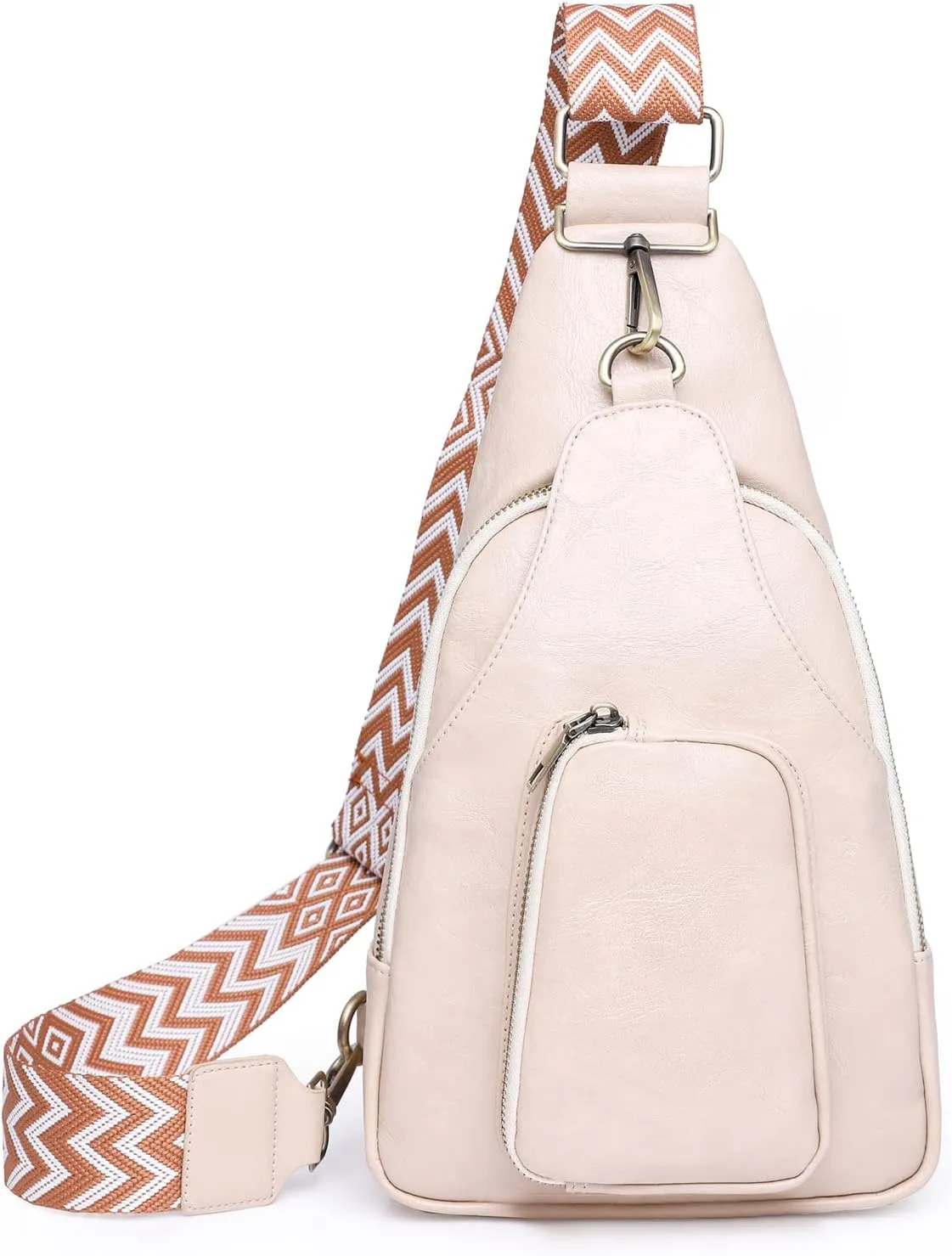 Crossbody Sling Bags for Women PU Leather Crossbody Bag Small Fanny Pack Fashion Chest Bag Phone Purse for Everywhere, Off-white