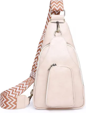 Crossbody Sling Bags for Women PU Leather Crossbody Bag Small Fanny Pack Fashion Chest Bag Phone Purse for Everywhere, Off-white