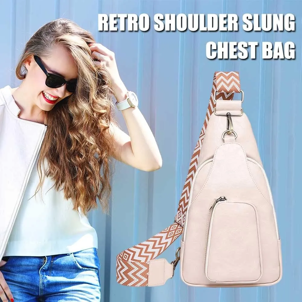 Crossbody Sling Bags for Women PU Leather Crossbody Bag Small Fanny Pack Fashion Chest Bag Phone Purse for Everywhere, Off-white