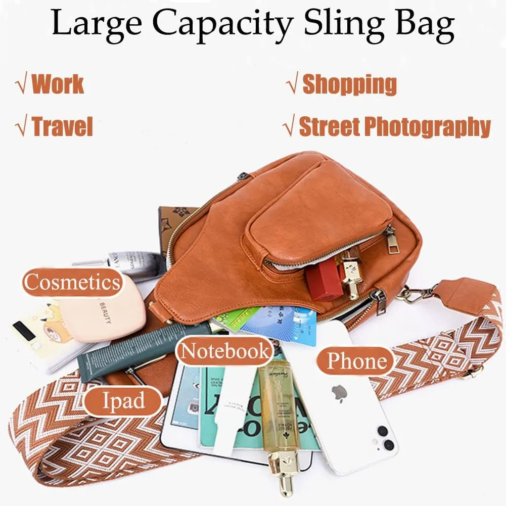 Crossbody Sling Bags for Women PU Leather Crossbody Bag Small Fanny Pack Fashion Chest Bag Phone Purse for Everywhere, Off-white