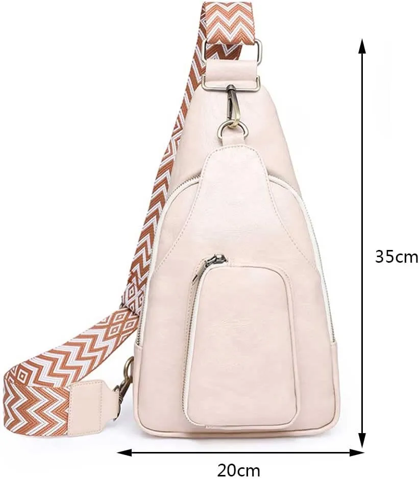 Crossbody Sling Bags for Women PU Leather Crossbody Bag Small Fanny Pack Fashion Chest Bag Phone Purse for Everywhere, Off-white