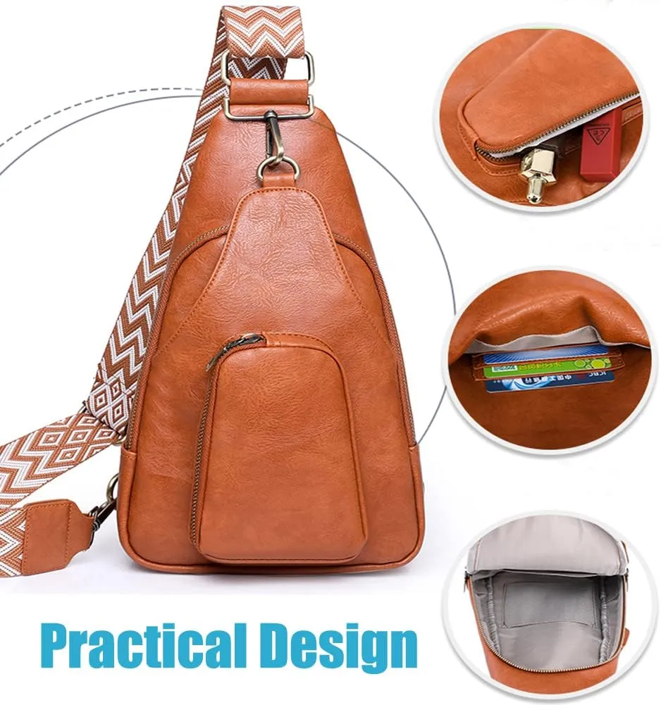 Crossbody Sling Bags for Women PU Leather Crossbody Bag Small Fanny Pack Fashion Chest Bag Phone Purse for Everywhere, Off-white