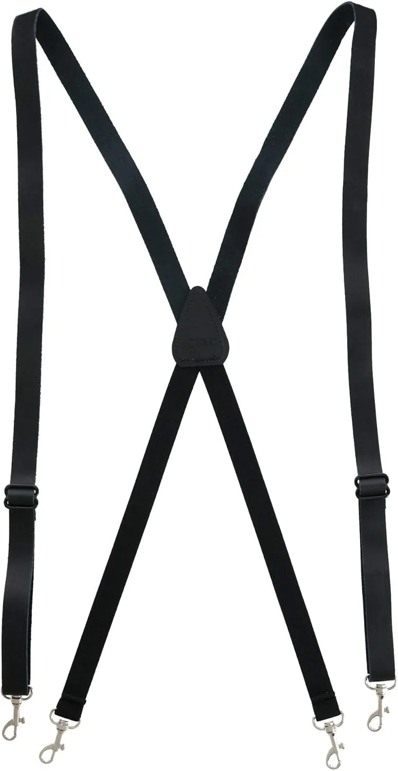 CTM® Men's Smooth Coated Leather Slim Width Suspenders with Metal Swivel Hook Ends
