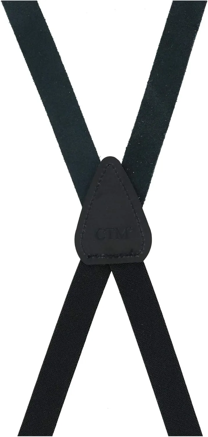 CTM® Men's Smooth Coated Leather Slim Width Suspenders with Metal Swivel Hook Ends