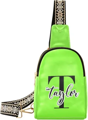 Custom Bright Green Sling Bag for Women Personalized Leather Crossbody Bags Fanny Pack Purse Crossbody Belt Bag with Adjustable Strap for Travel Women