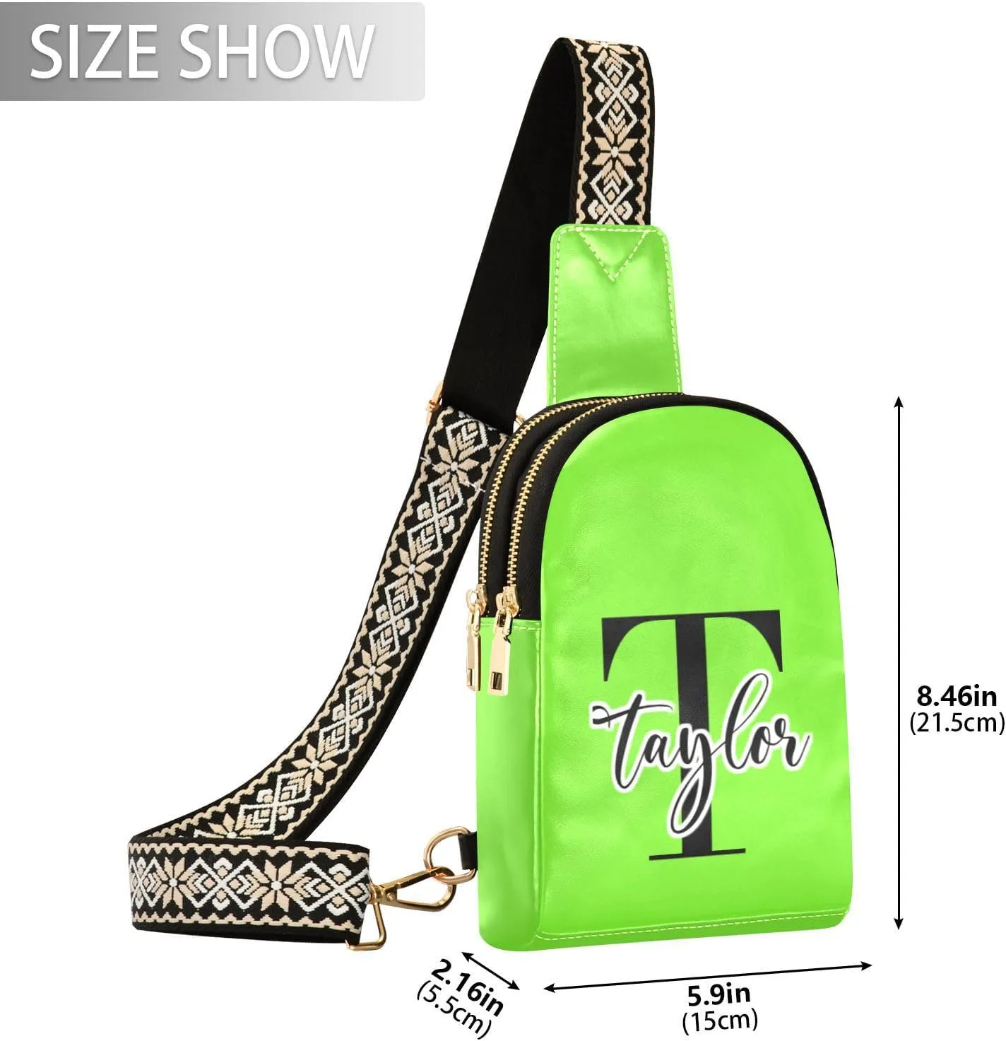 Custom Bright Green Sling Bag for Women Personalized Leather Crossbody Bags Fanny Pack Purse Crossbody Belt Bag with Adjustable Strap for Travel Women