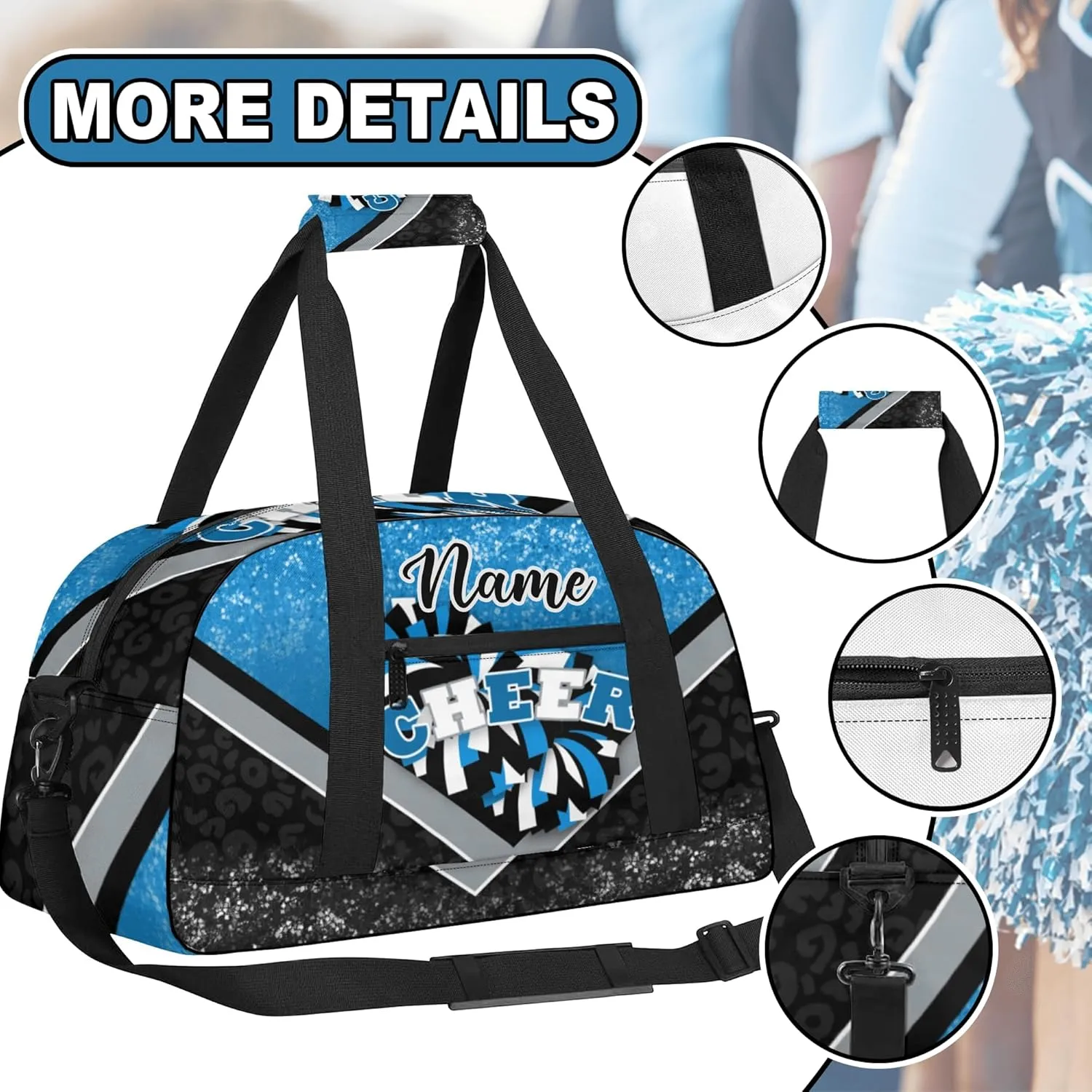Custom Cheer Duffel Bag for Women, Personalized Cheer Bag for Cheerleader, Duffle Bag with Name, Cheerleading Gym Bag (Blue&Black)
