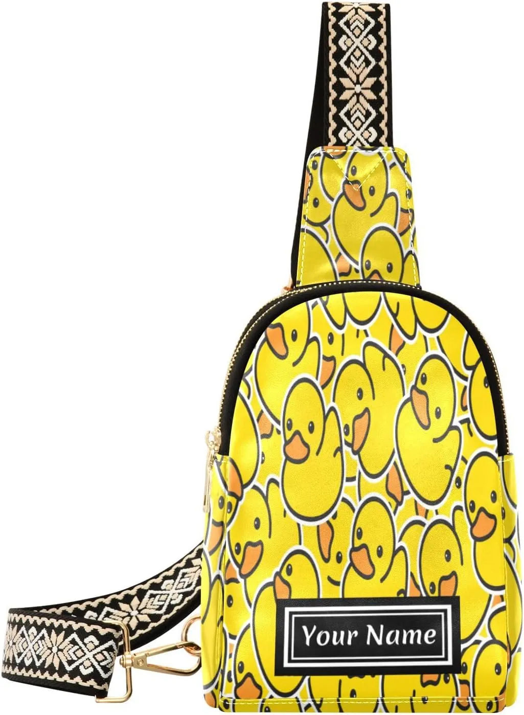 Custom Sling Bag for Women Yellow Duck Personalized Leather Crossbody Shoulder Bags Casual Backpack Chest Bag Hiking Daypack