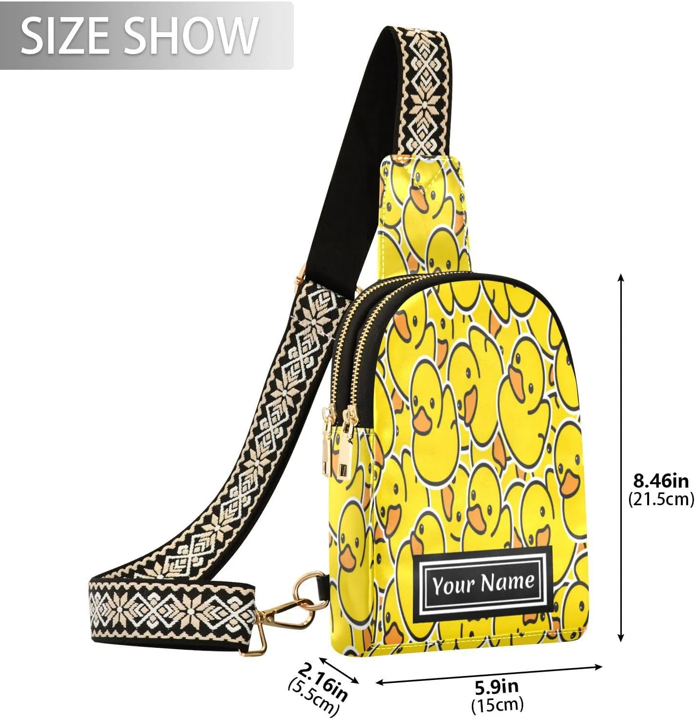 Custom Sling Bag for Women Yellow Duck Personalized Leather Crossbody Shoulder Bags Casual Backpack Chest Bag Hiking Daypack