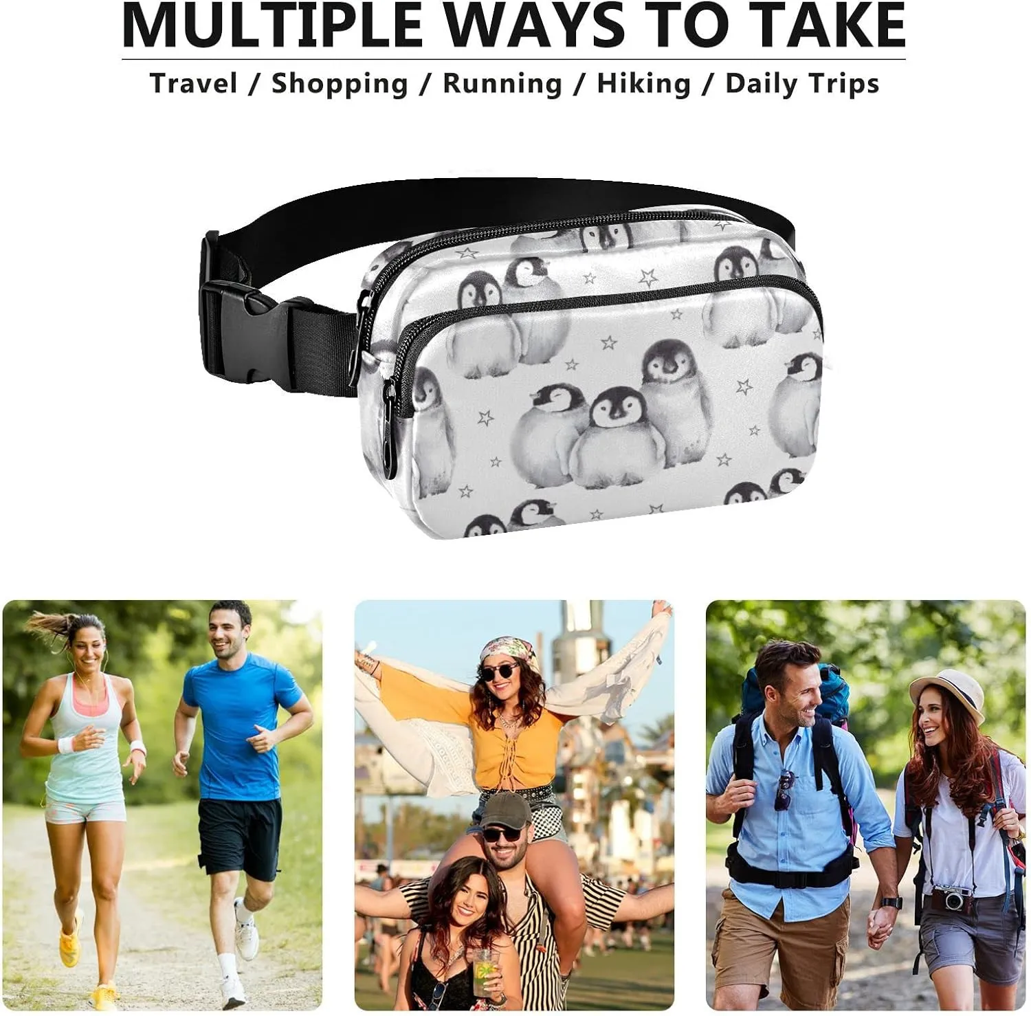 Cute Baby Penguins Fanny Pack for Women Men Crossbody Belt Bag Fashion Waist Packs Purse with Adjustable Strap Bumbags for Outdoors Shopping Traveling