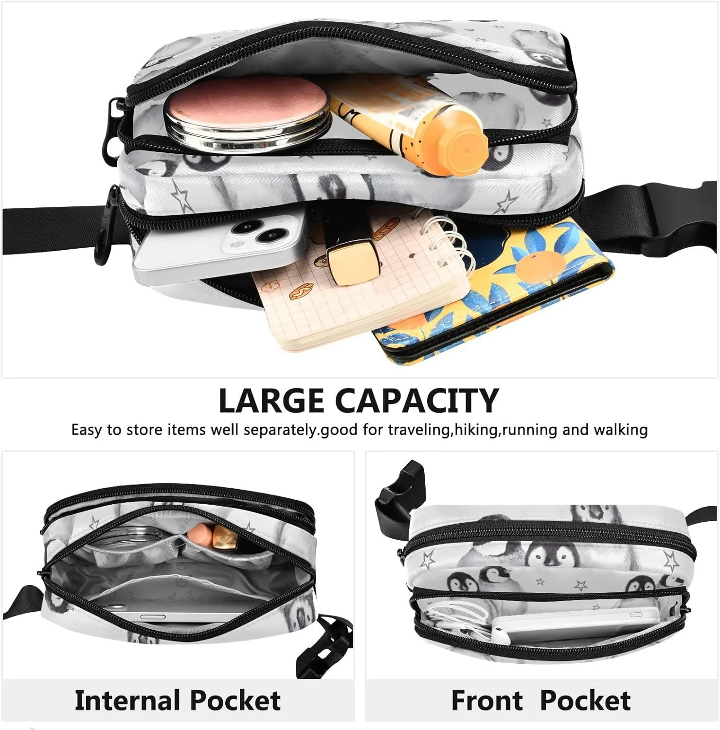 Cute Baby Penguins Fanny Pack for Women Men Crossbody Belt Bag Fashion Waist Packs Purse with Adjustable Strap Bumbags for Outdoors Shopping Traveling