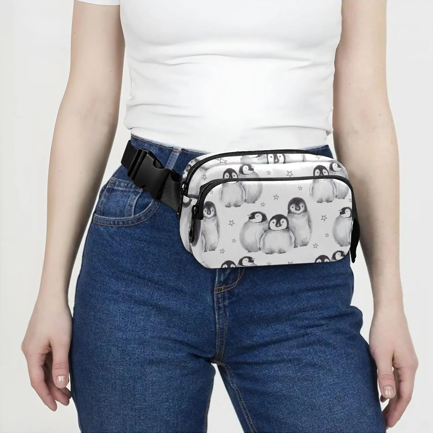 Cute Baby Penguins Fanny Pack for Women Men Crossbody Belt Bag Fashion Waist Packs Purse with Adjustable Strap Bumbags for Outdoors Shopping Traveling