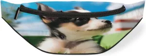 Cute Dog Meadow Fanny Pack for Women Men Waist Pack Crossbody Bag with Adjustable Belt for Travel Hiking Running Cycling Festivals