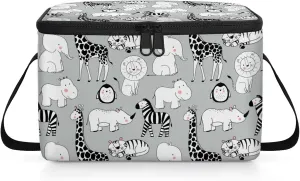 Cute Elephant Rhinoceros Zebra Penguin Lunch Bag Insulated Reusable Adult Large Lunch Box with Adjustable Shoulder and Zipper Canvas Cooler Tote Bag for Office Work Picnic Outdoor