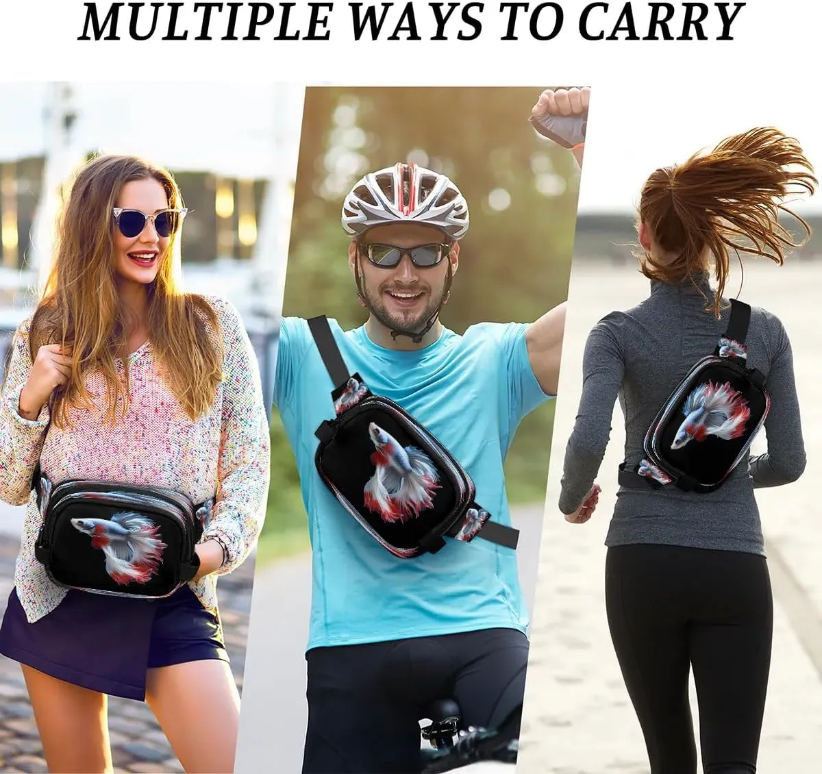 Cute Fighting Fish Men's and Women's Waist Pack Crossbody Fighting Fish Pattern Waist Pack Running Strap, Adjustable Shoulder Strap - For Hiking and Running Exercise Fitness