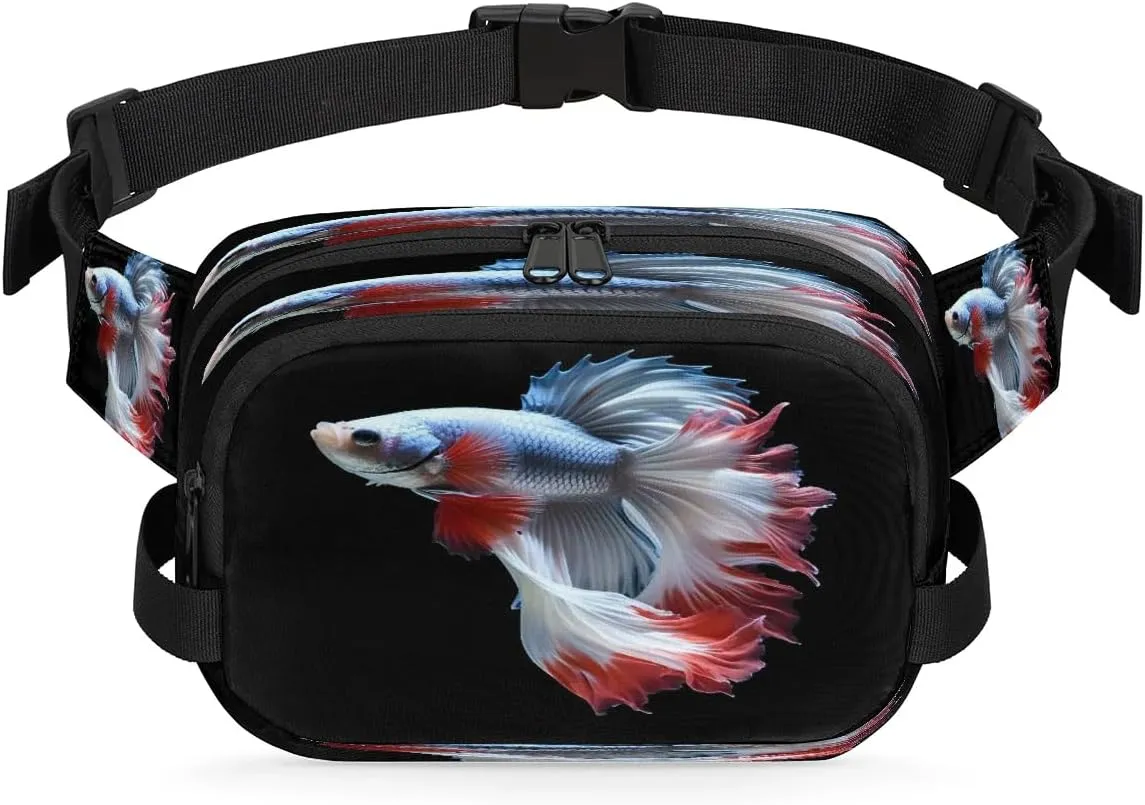 Cute Fighting Fish Men's and Women's Waist Pack Crossbody Fighting Fish Pattern Waist Pack Running Strap, Adjustable Shoulder Strap - For Hiking and Running Exercise Fitness