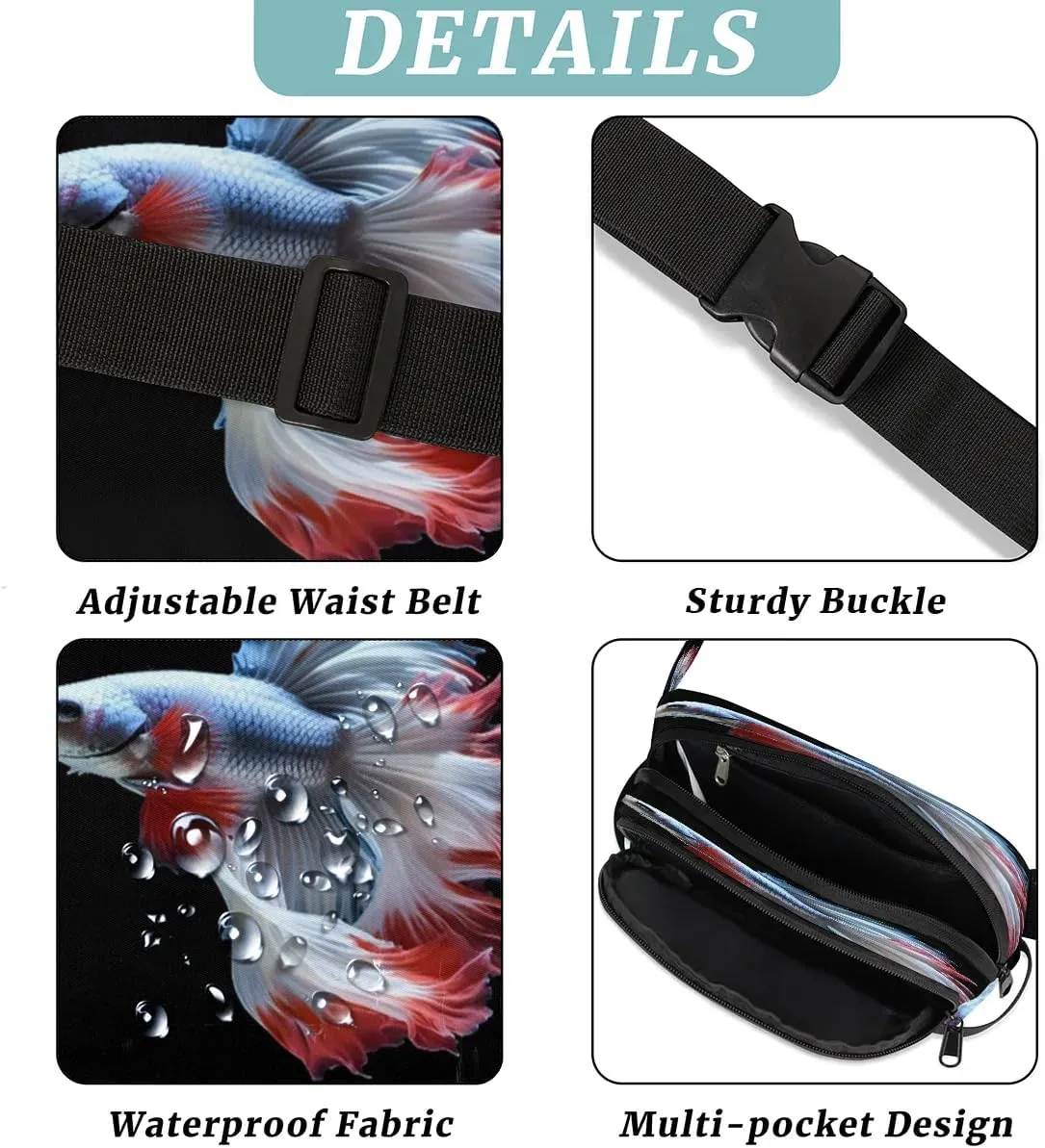 Cute Fighting Fish Men's and Women's Waist Pack Crossbody Fighting Fish Pattern Waist Pack Running Strap, Adjustable Shoulder Strap - For Hiking and Running Exercise Fitness
