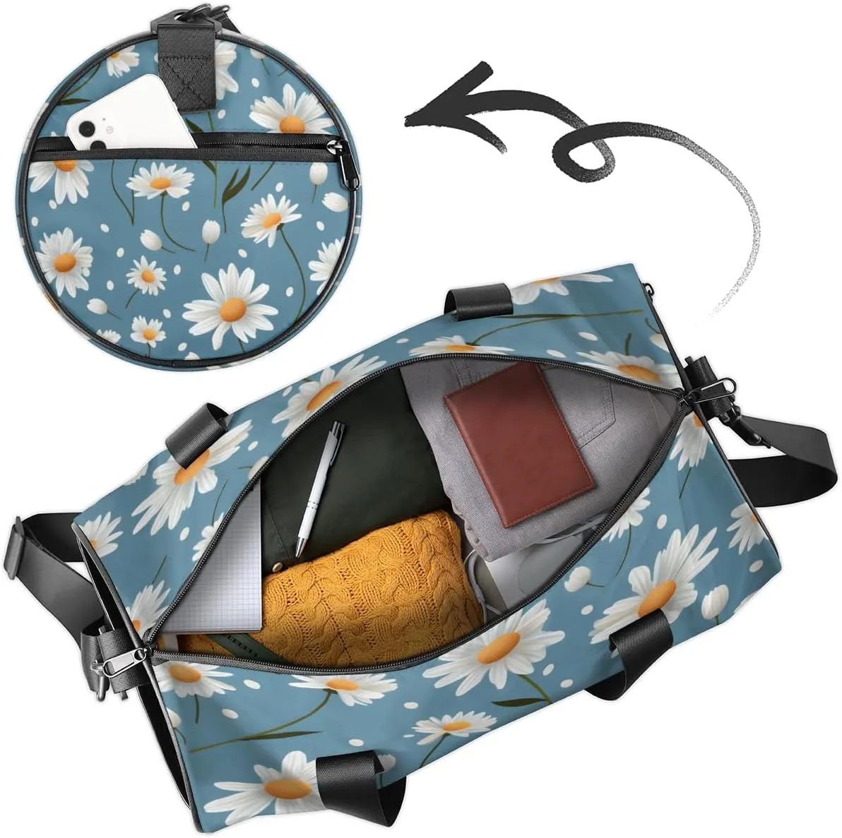Daisy Delight Sports Duffel Bag with Shoulder Strap, Large Capacity Gym Bag with Shoe Compartment, Water Resistant Travel Duffle Bag for Men Women Travel, Sports (17.6x9x9 Inch)