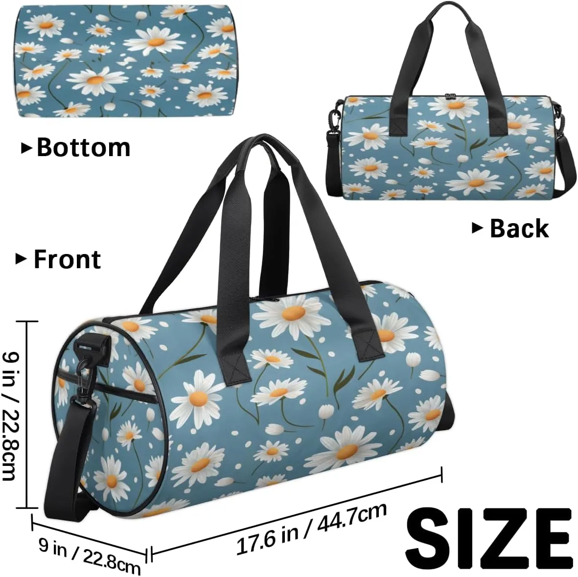 Daisy Delight Sports Duffel Bag with Shoulder Strap, Large Capacity Gym Bag with Shoe Compartment, Water Resistant Travel Duffle Bag for Men Women Travel, Sports (17.6x9x9 Inch)