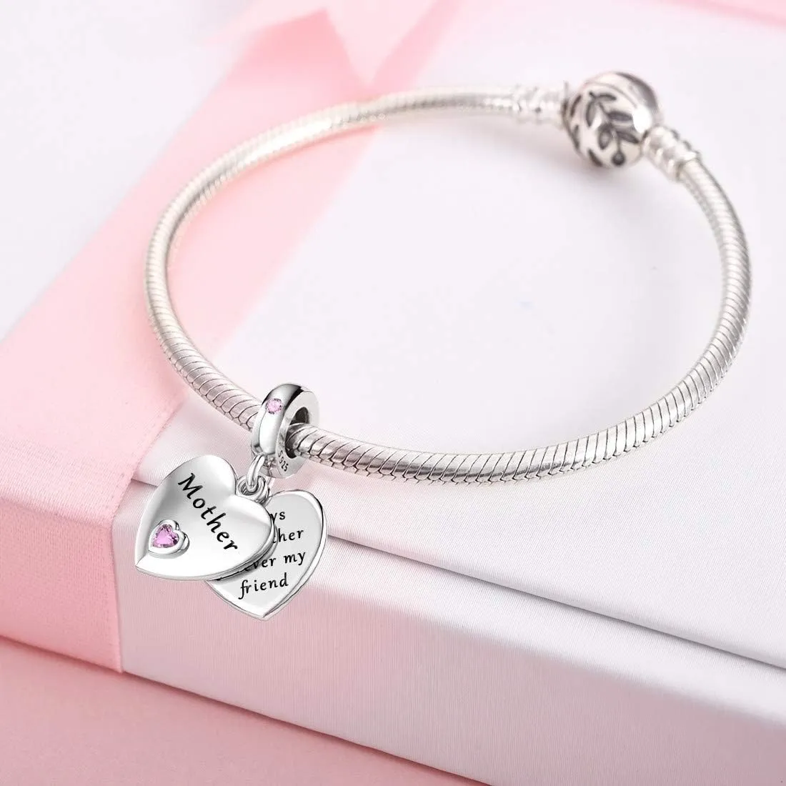 DALARAN 925 Sterling Silver Charms Mother Daughter Sister Dangle Bead for Charm Bracelet Necklace