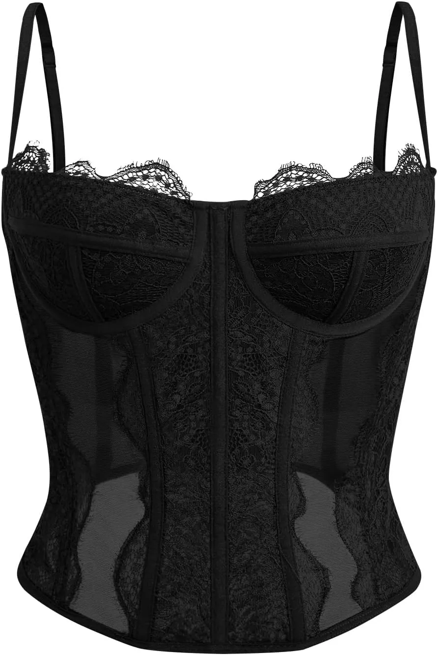 Dealmore Corset Tops For Women Going Out Lace Mesh Date Night Top Spaghetti Strap Party Club Top