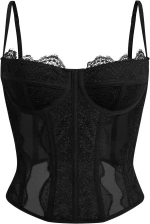 Dealmore Corset Tops For Women Going Out Lace Mesh Date Night Top Spaghetti Strap Party Club Top