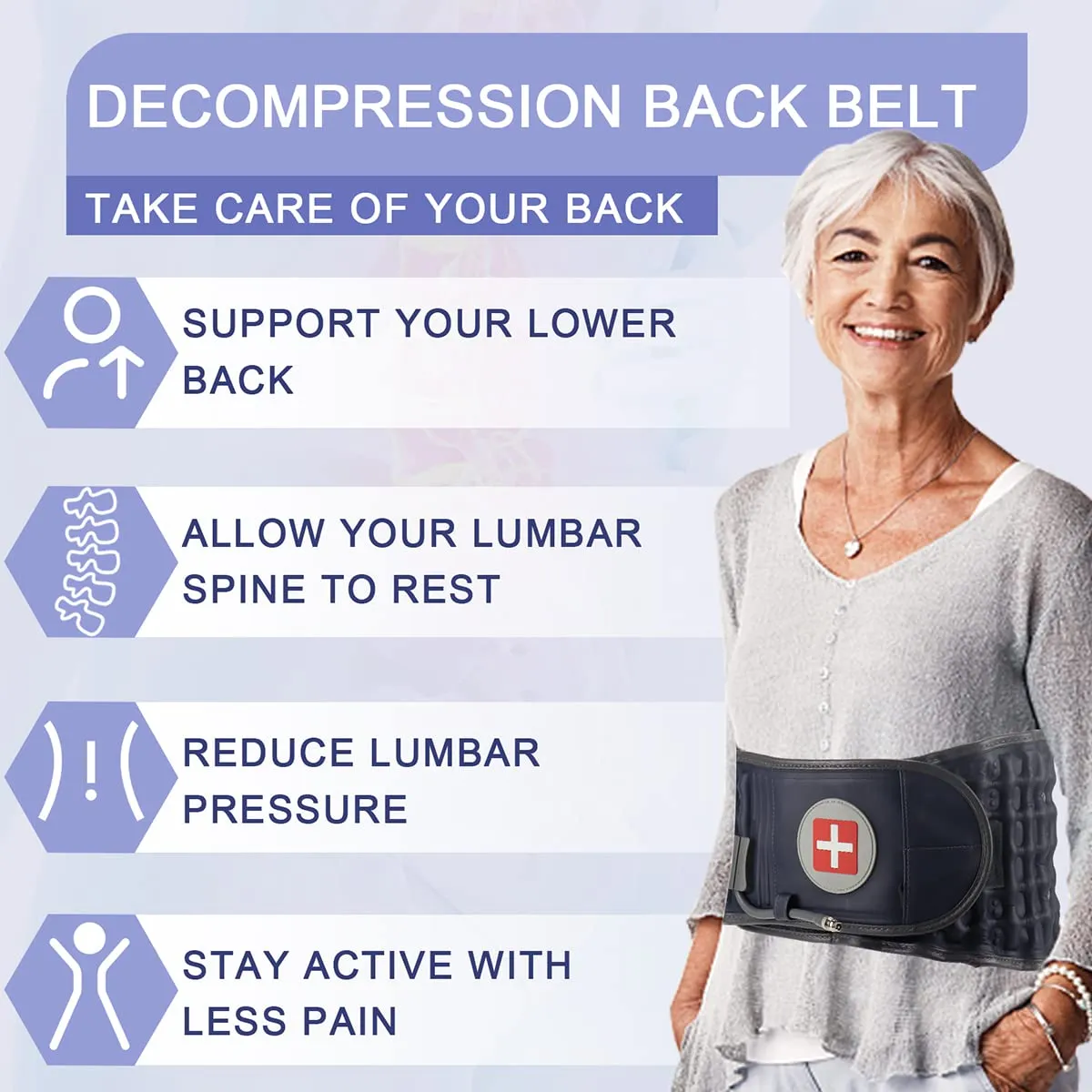 Decompression Back Belt Inflatable Lower Back Brace for Low Back Pain Relief Lumbar Traction Device with Hand Pump, One Size Fits 29-49 Waist