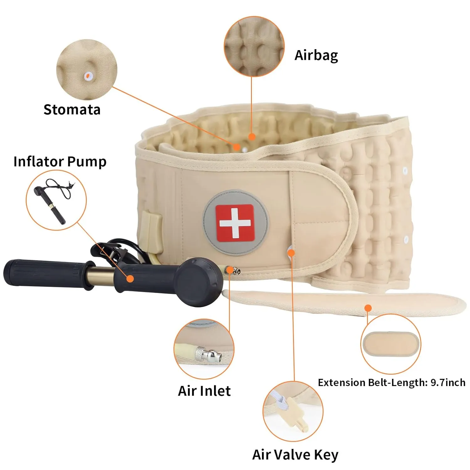 Decompression Back Belt Inflatable Lower Back Brace for Lower Back Pain Relief Lumbar Traction Device with Hand Pump, One Size Fits 29-49 Waist