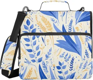 Deep Sky Blue Wheat 1.5 Inch 3 Rings Organizer Binder with Shoulder Strap Easy to Carry Documents Files Storage Bag for Office School