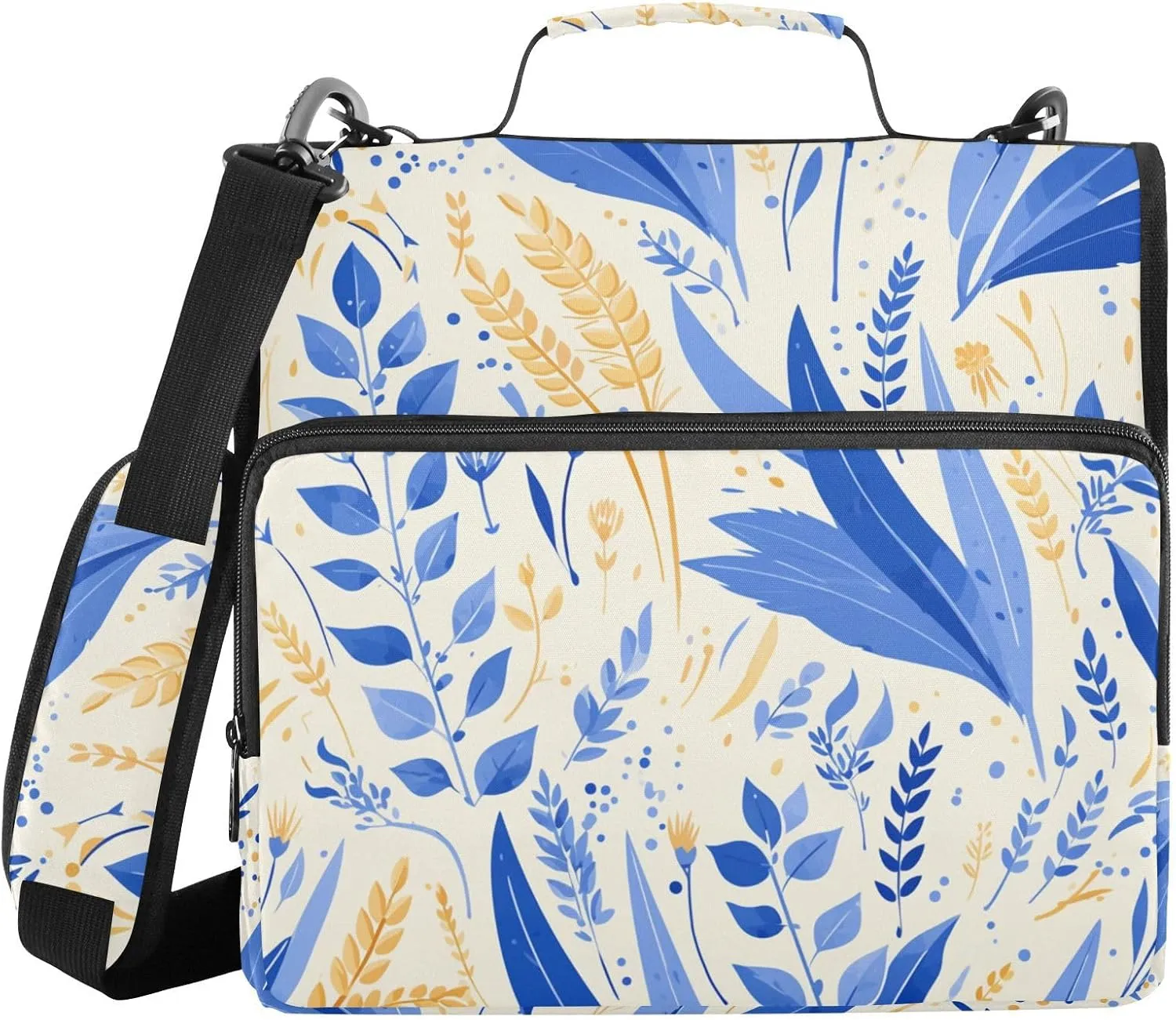 Deep Sky Blue Wheat 1.5 Inch 3 Rings Organizer Binder with Shoulder Strap Easy to Carry Documents Files Storage Bag for Office School