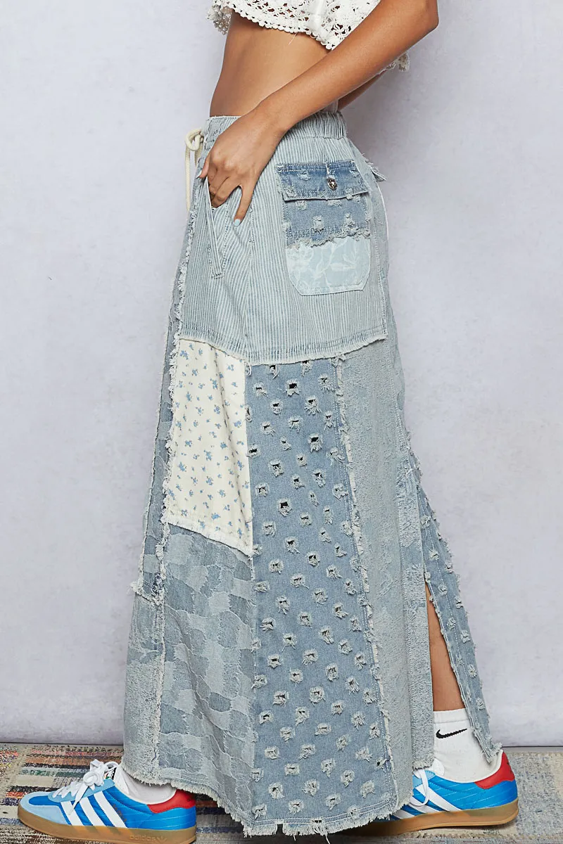 Denim Patchwork Skirt