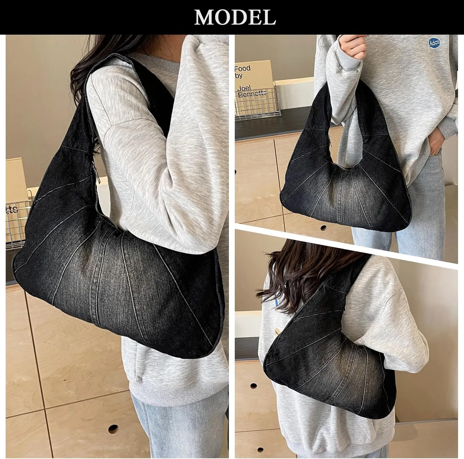 Denim Purse, Trendy Jean Purses for Women Denim Hobo Bag Y2K Shoulder Bag Handbags
