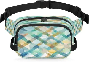 Diamond Grid Print Men's and Women's Waist Pack Crossbody Geometric Prints Waist Pack Running Strap, Adjustable Shoulder Strap - For Hiking and Running Exercise Fitness