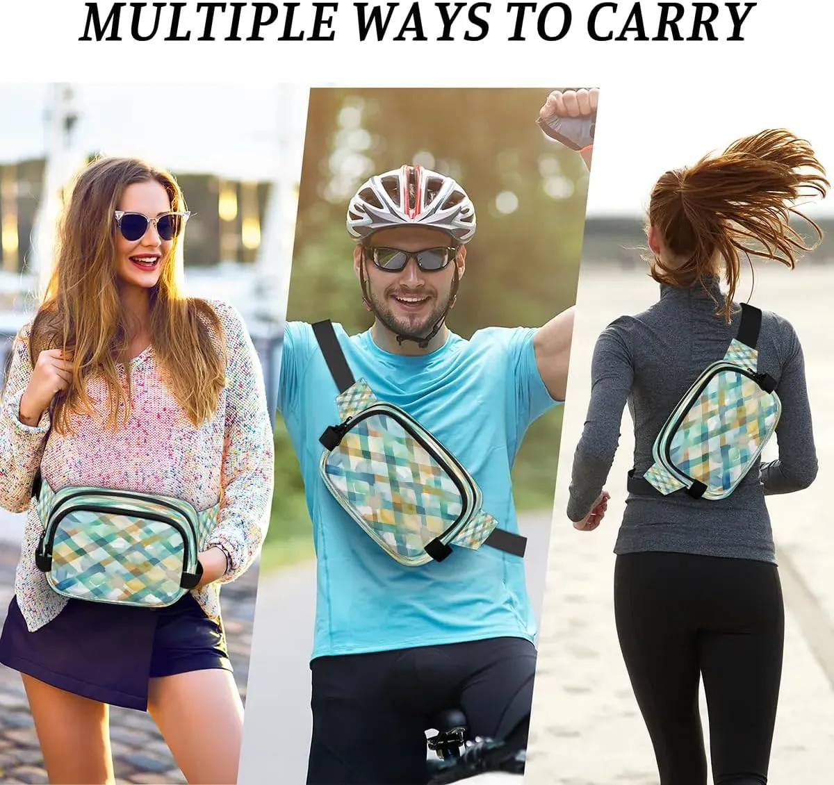 Diamond Grid Print Men's and Women's Waist Pack Crossbody Geometric Prints Waist Pack Running Strap, Adjustable Shoulder Strap - For Hiking and Running Exercise Fitness
