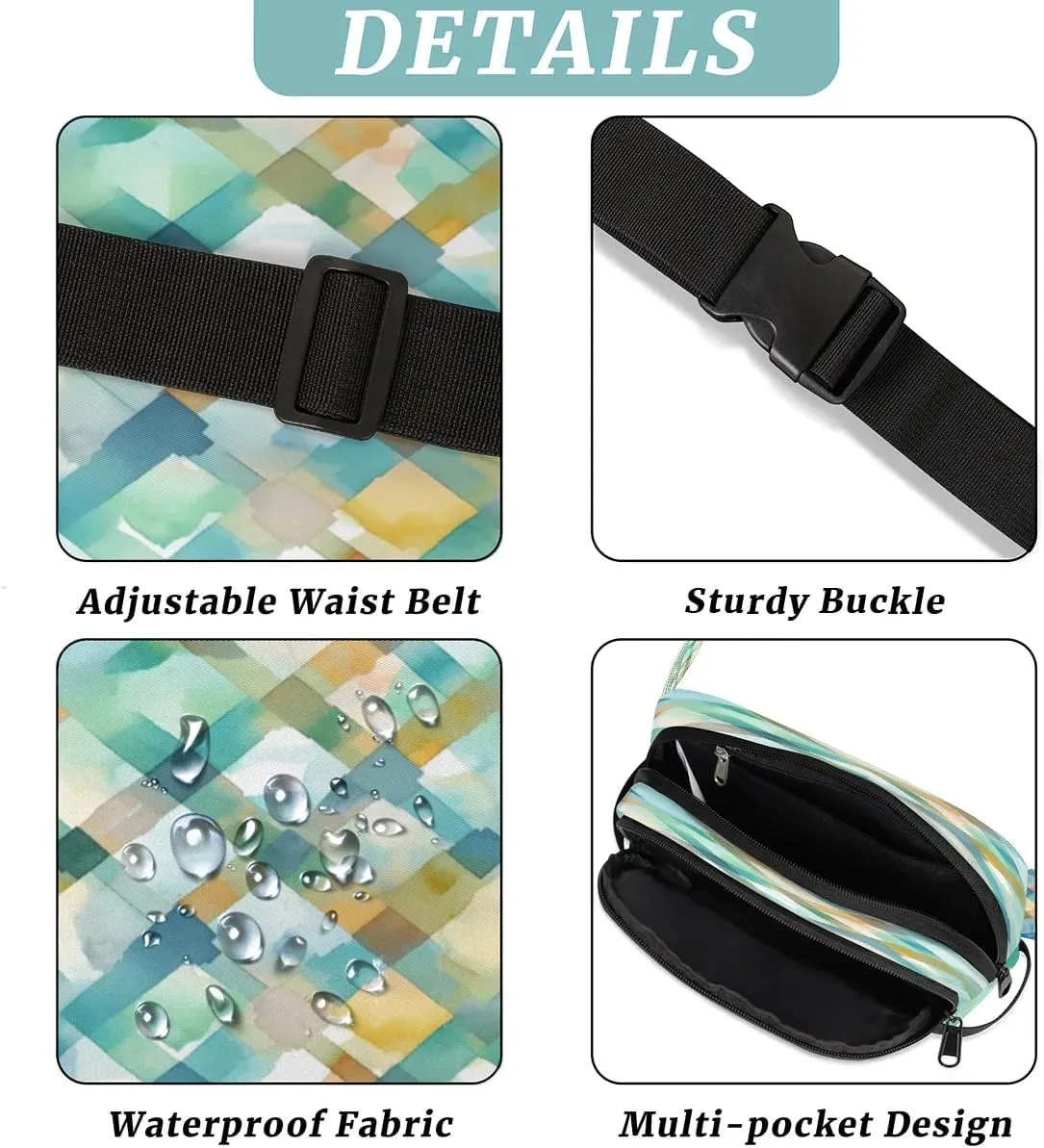 Diamond Grid Print Men's and Women's Waist Pack Crossbody Geometric Prints Waist Pack Running Strap, Adjustable Shoulder Strap - For Hiking and Running Exercise Fitness