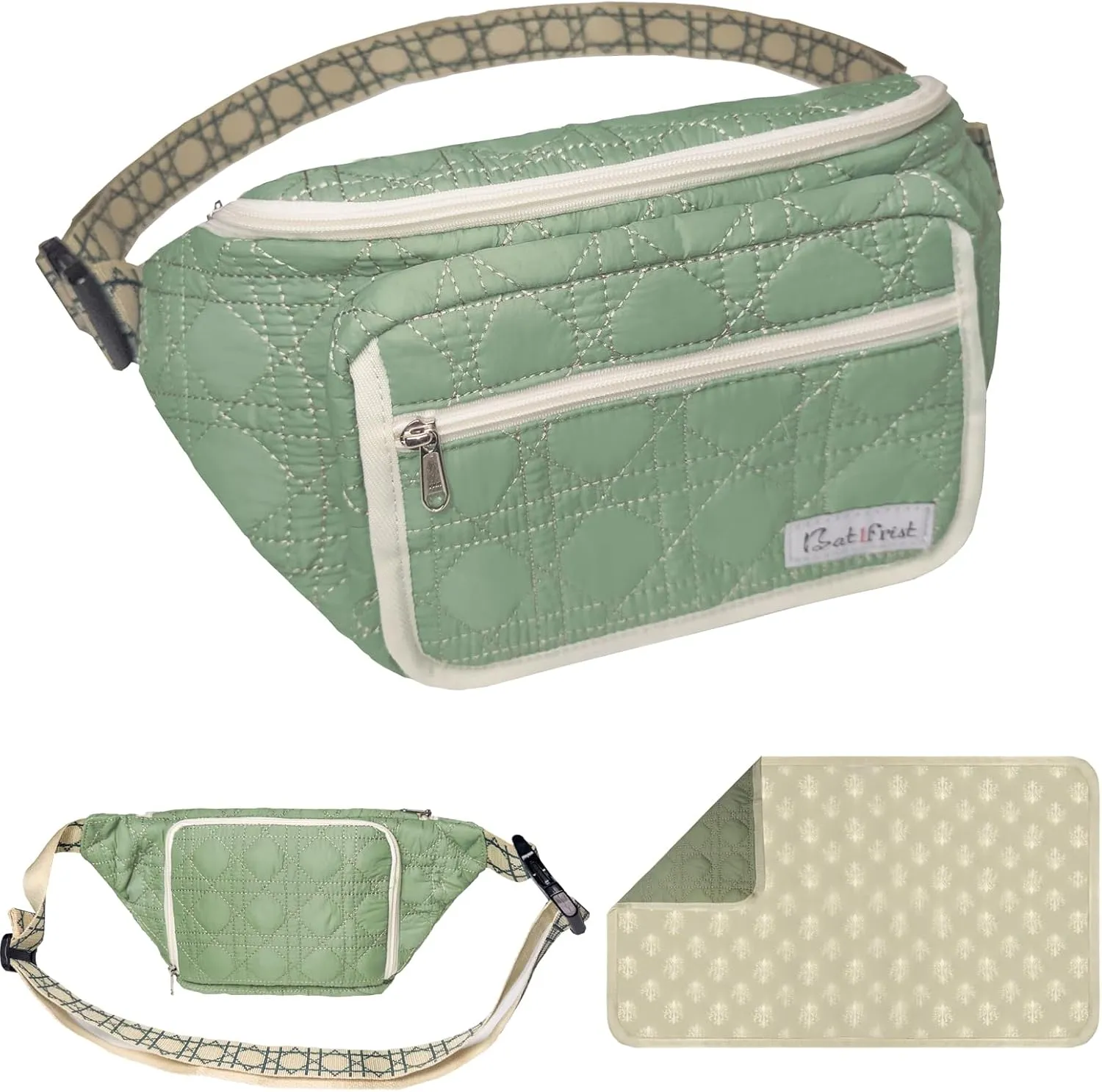Diaper Fanny Bag With Changing Pad, YKK Zippers,Wipes Pocket,Unisex,Stylish,for Excursions Short Quickly Day Out
