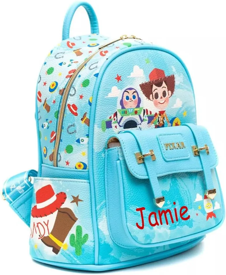 Disney Backpack Personalized Toy Story Officially Licensed 11 Inch Vegan Leather Double Strap Shoulder Bag with Custom Name