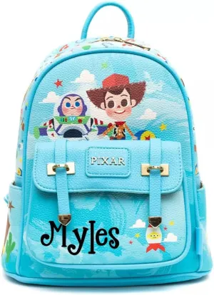 Disney Backpack Personalized Toy Story Officially Licensed 11 Inch Vegan Leather Double Strap Shoulder Bag with Custom Name