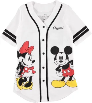 Disney Ladies Mickey Mouse Fashion Shirt - Mickey & Minnie Mouse Baseball Jersey Mickey Mouse Button Down Baseball Jersey