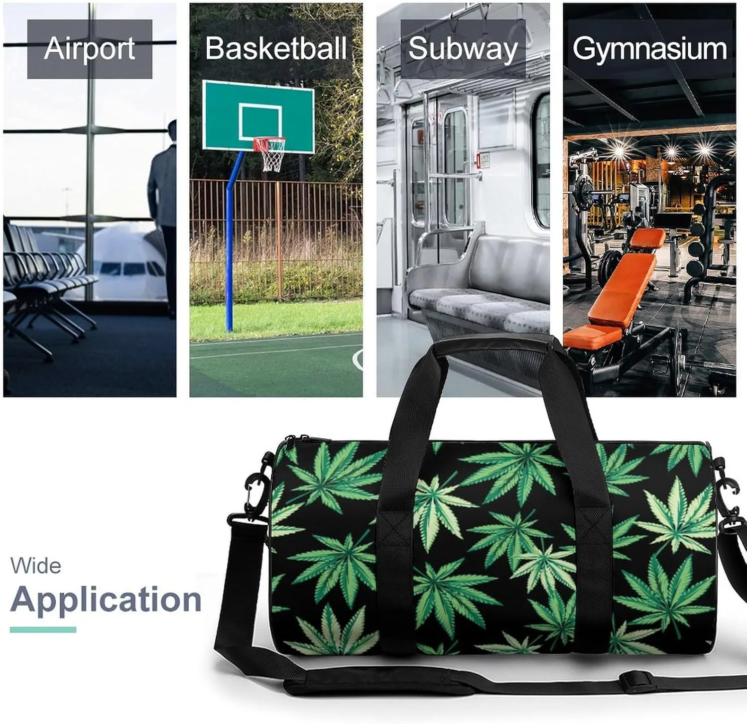 Distinct Tropical Weed Leaves Duffelbag Zipper Tote Bag Cylindrical Duffelbags Picnic Bags Easy Carry Satchels Travel Handbag Overnighter Duffles 17.7in/9in/9in