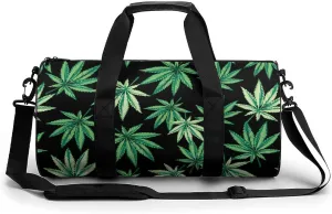 Distinct Tropical Weed Leaves Duffelbag Zipper Tote Bag Cylindrical Duffelbags Picnic Bags Easy Carry Satchels Travel Handbag Overnighter Duffles 17.7in/9in/9in