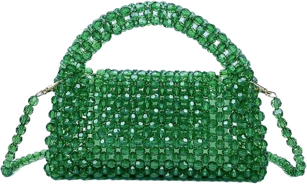 DJBM Women Acrylic Transparent Fancy Luxury Beaded Purse Handmade Crossbody Pearl Bag for Wedding Dating