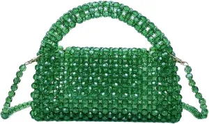 DJBM Women Acrylic Transparent Fancy Luxury Beaded Purse Handmade Crossbody Pearl Bag for Wedding Dating