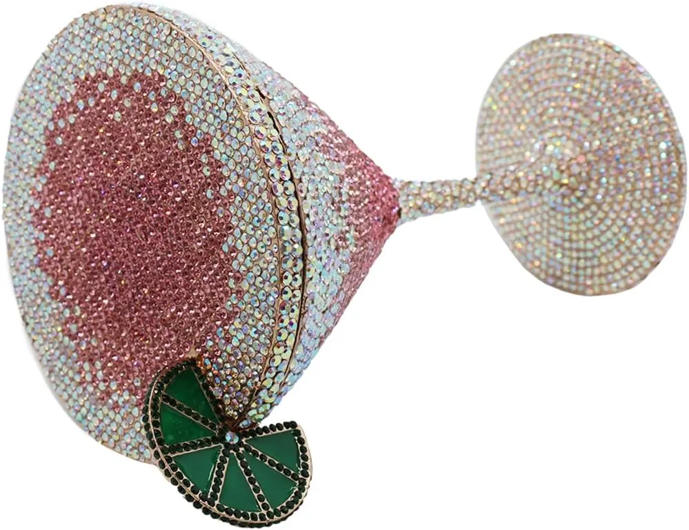 DJBM Women Twinkling Rhinestone Clutch Purse Chic Fancy Cocktail Cup Handbag with Chain for Evening Banquet
