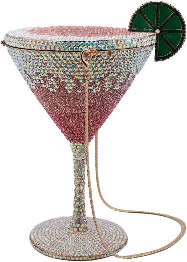 DJBM Women Twinkling Rhinestone Clutch Purse Chic Fancy Cocktail Cup Handbag with Chain for Evening Banquet
