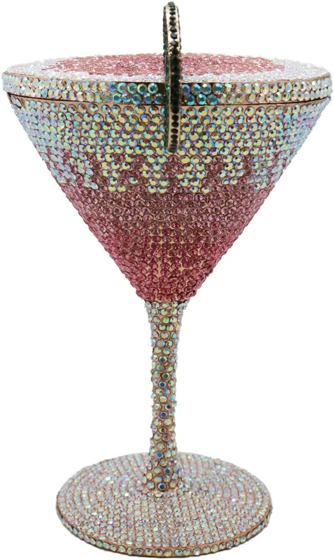 DJBM Women Twinkling Rhinestone Clutch Purse Chic Fancy Cocktail Cup Handbag with Chain for Evening Banquet