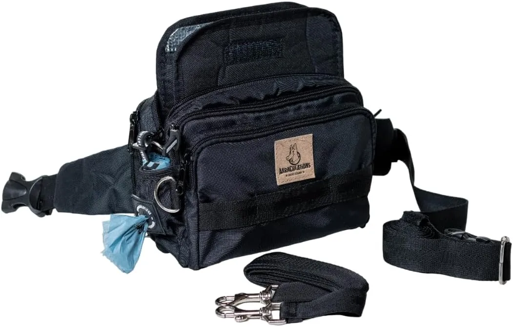 Dog Training Fanny Pack/Treat Bag with Removable Insulated Sleeve and Multiple Compartments, Color Black